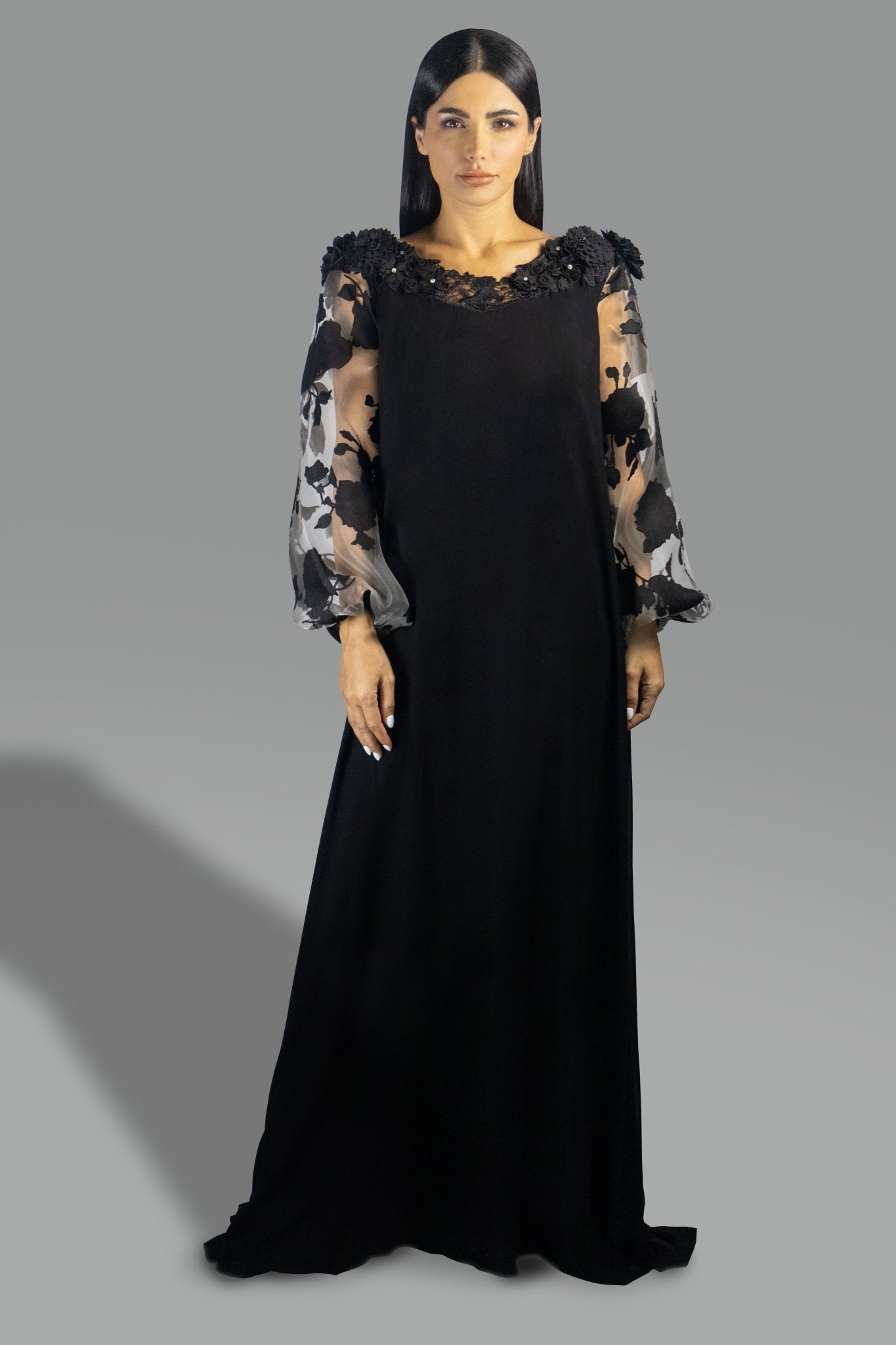 Black Floral Appliqué Gown - Gown - Ceremony