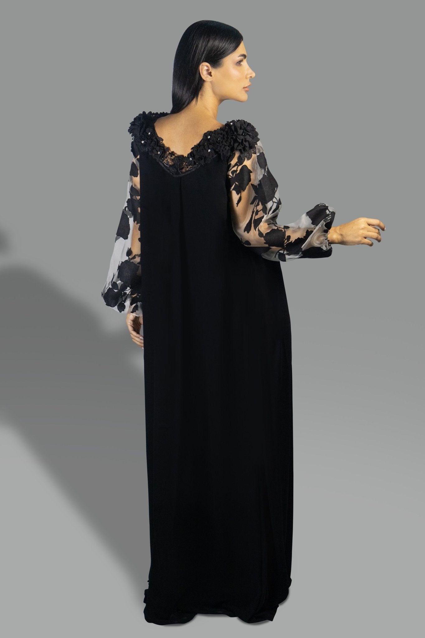 Black Floral Appliqué Gown - Gown - Ceremony