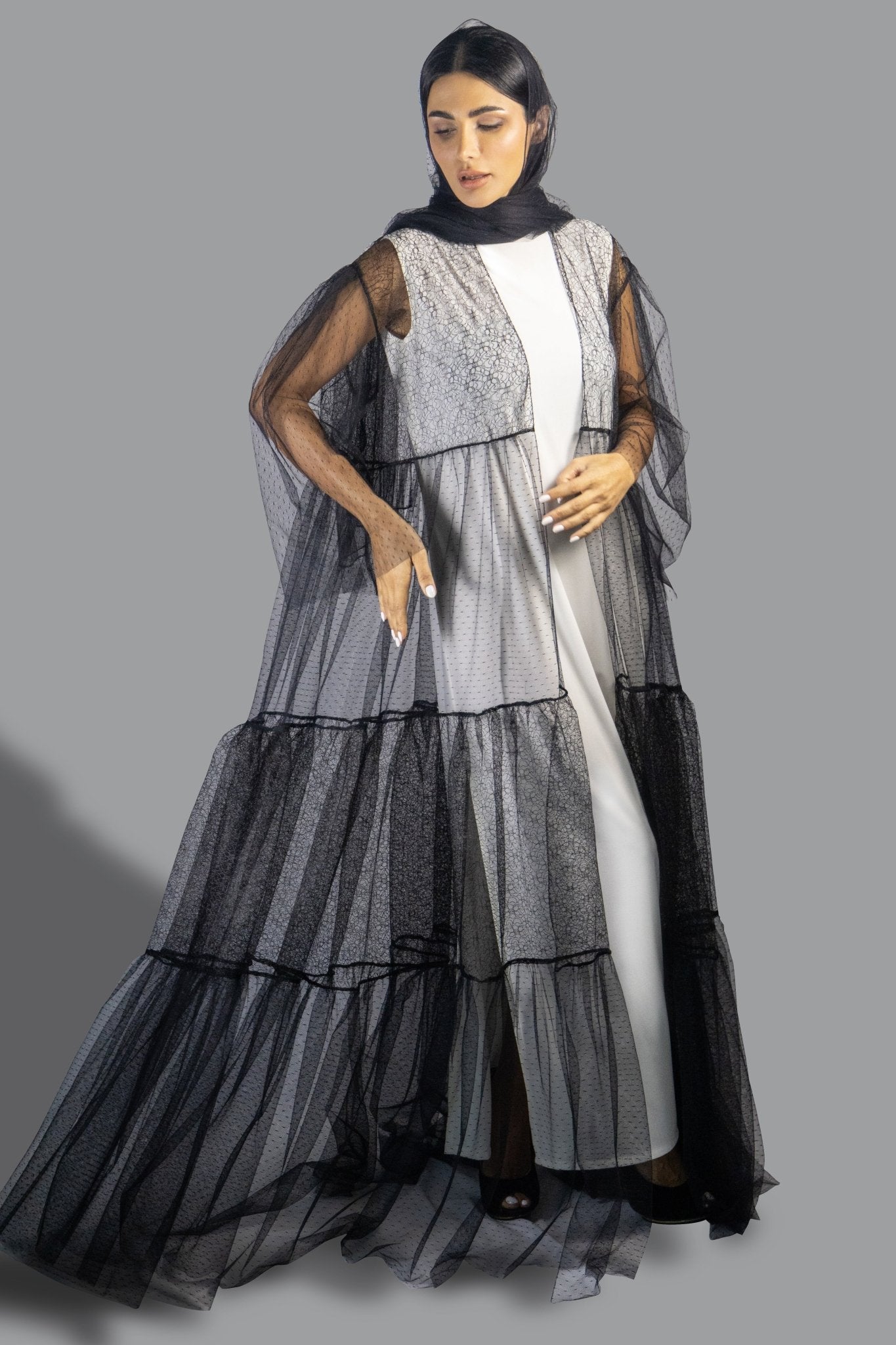 Chic Black Sheer Tulle Layered Abaya - Gown - Ceremony