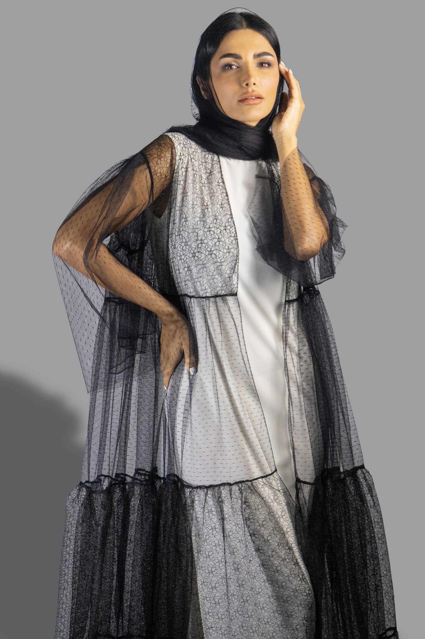 Chic Black Sheer Tulle Layered Abaya - Gown - Ceremony