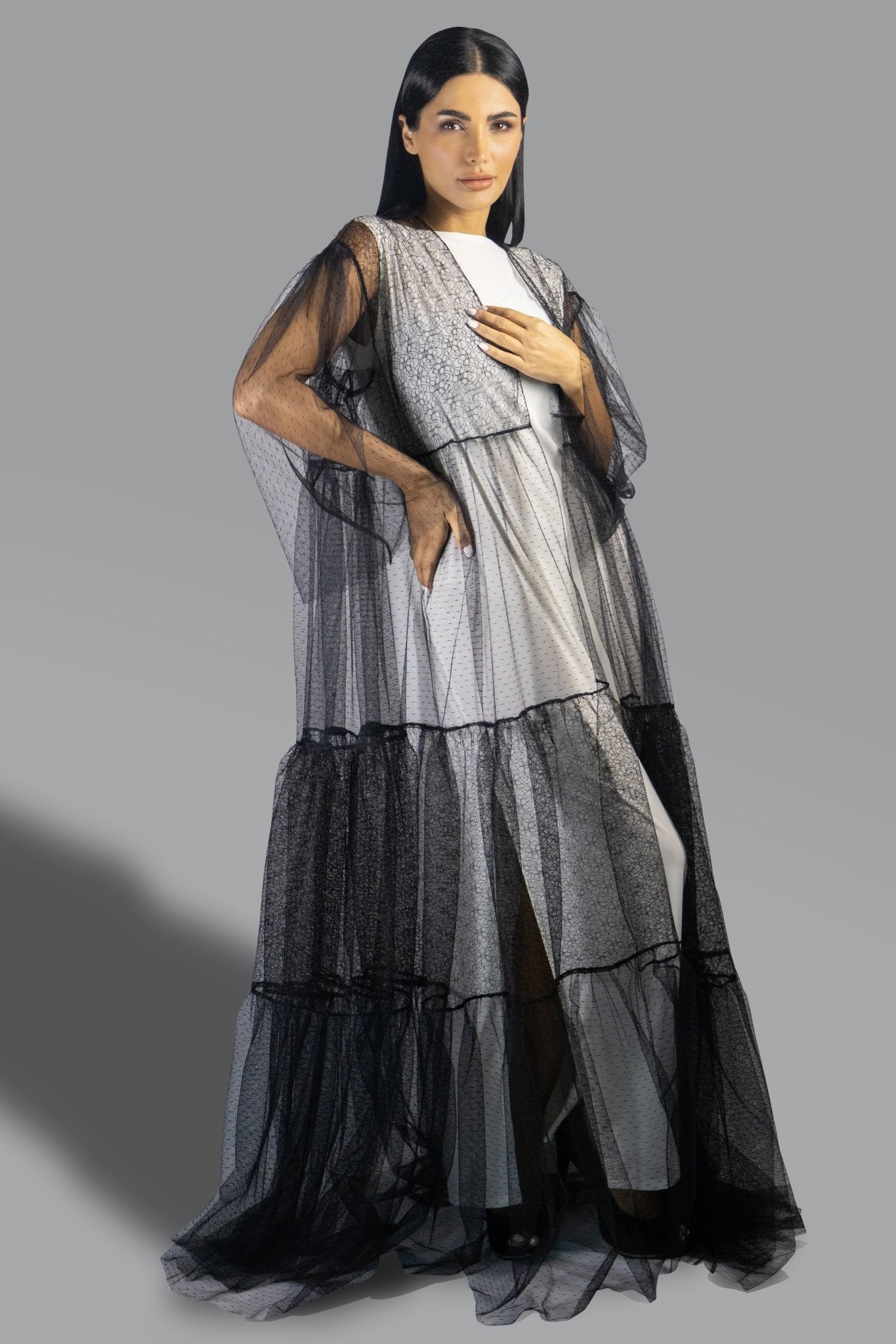 Chic Black Sheer Tulle Layered Abaya - Gown - Ceremony