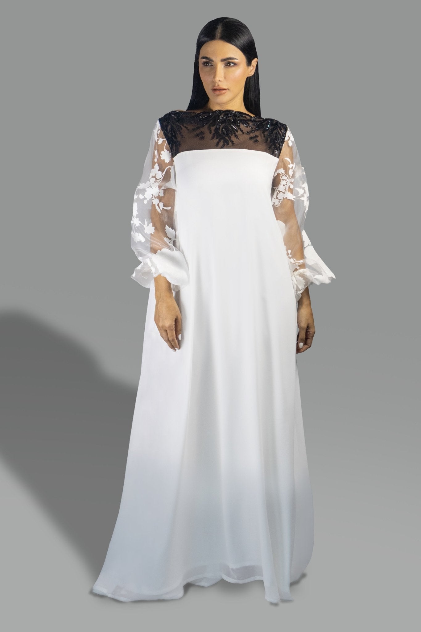 Chic Contrast Floral Appliqué Gown - Gown - Ceremony