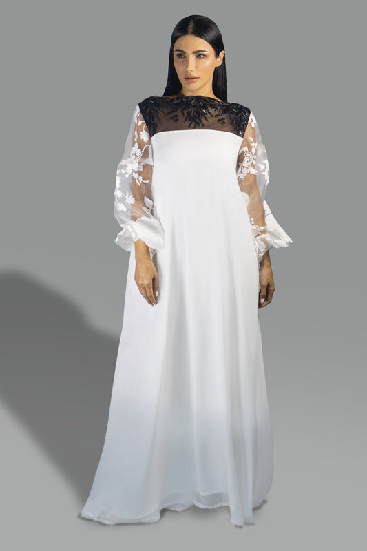 Chic Contrast Floral Appliqué Gown - Gown - Ceremony