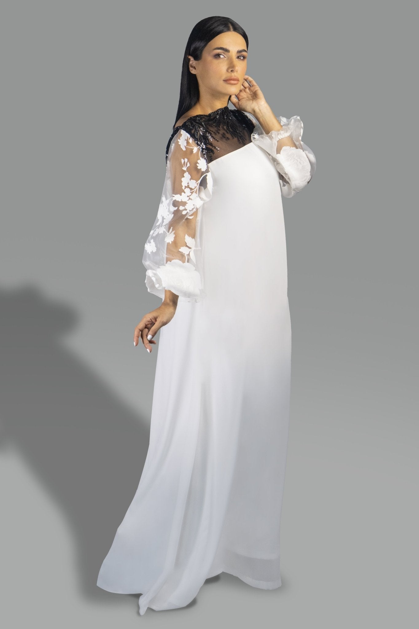 Chic Contrast Floral Appliqué Gown - Gown - Ceremony