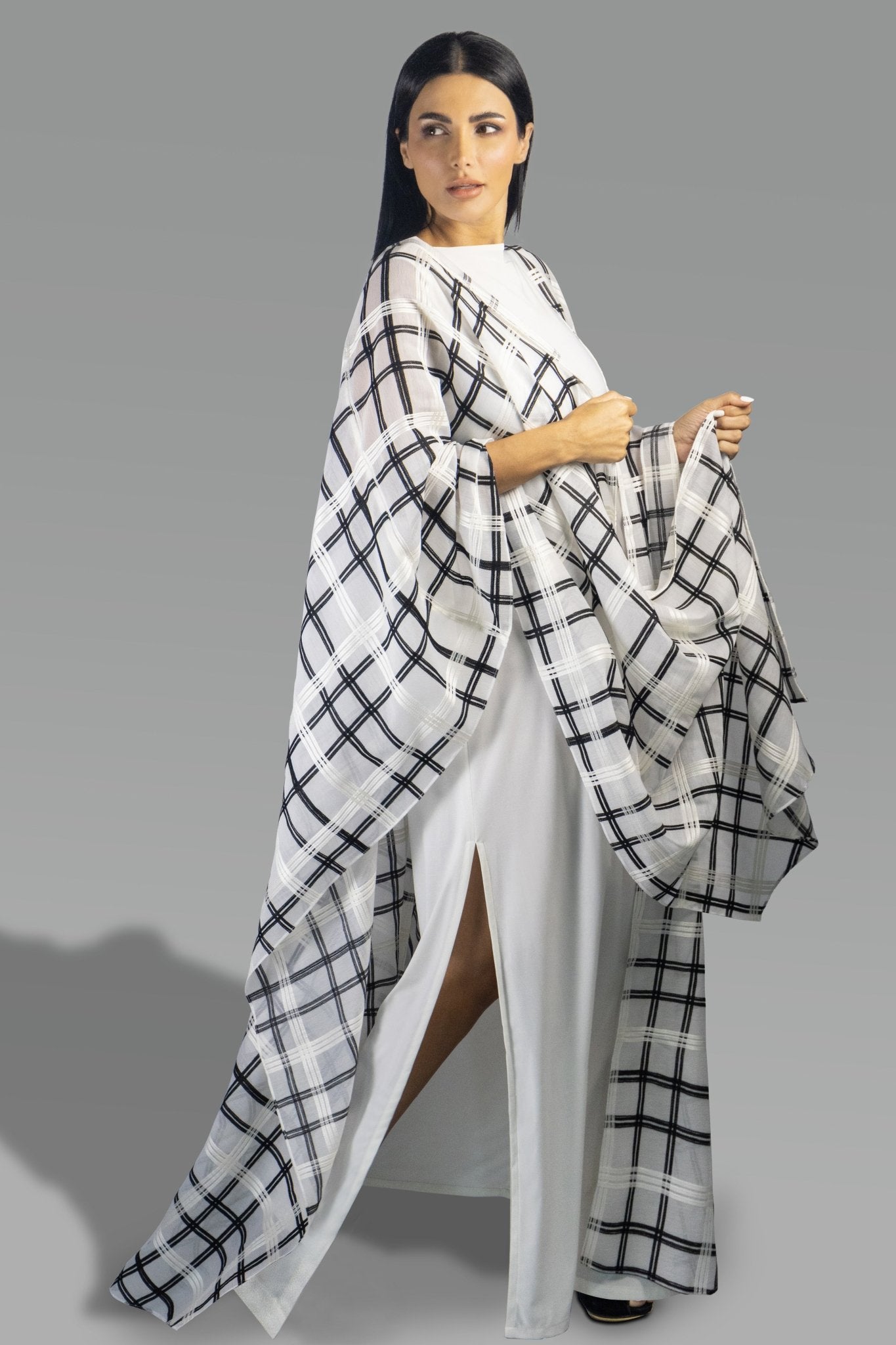 Contemporary Plaid Open - Sides Abaya - Gown - Ceremony