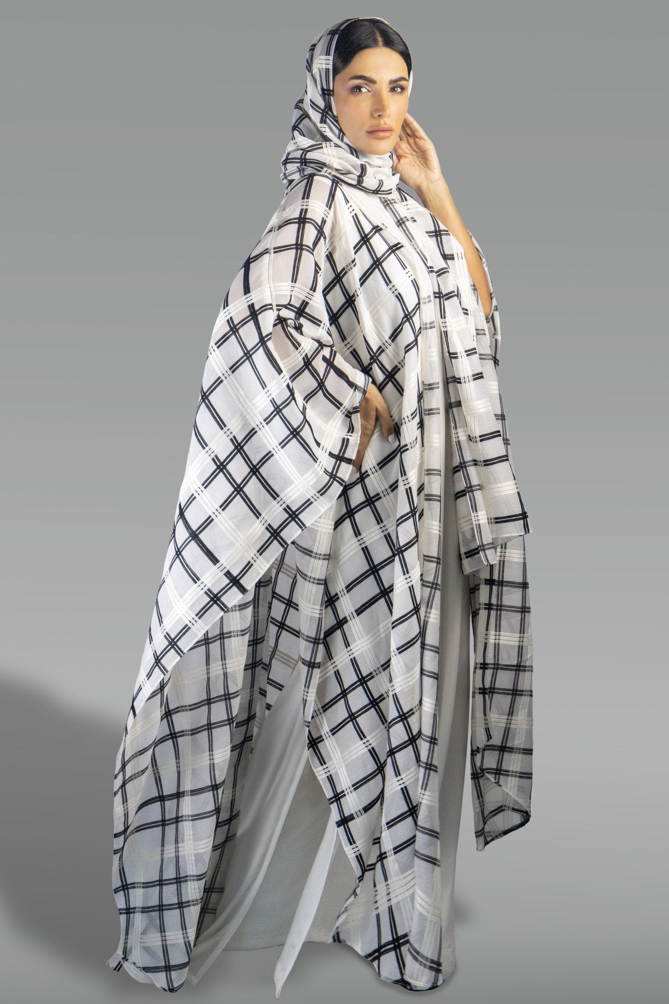 Contemporary Plaid Open - Sides Abaya - Gown - Ceremony
