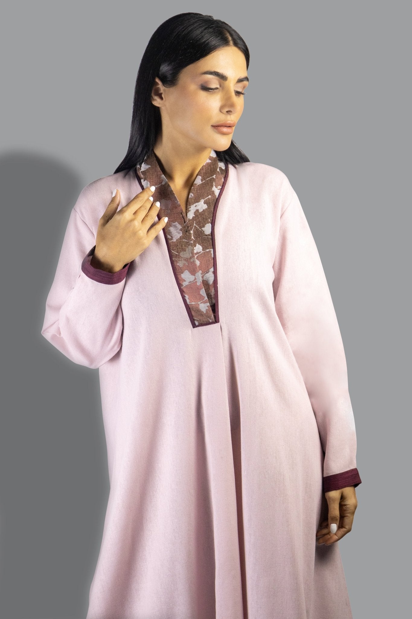 Dusty Pink Shirt Dress with Contrast Trim - Gown - Ceremony