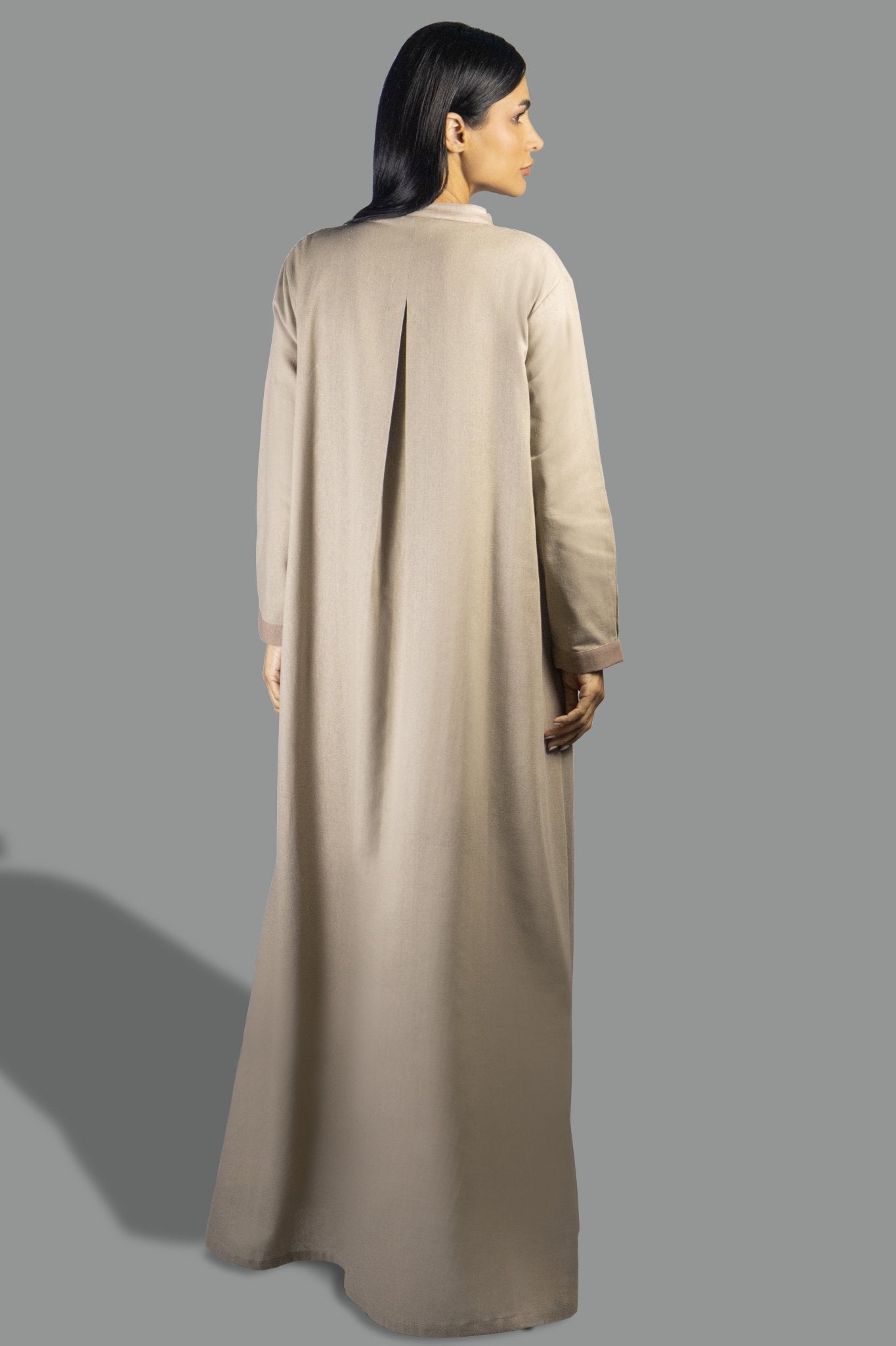 Elegant Beige Shirt Dress with Brocade Accent - Gown - Ceremony