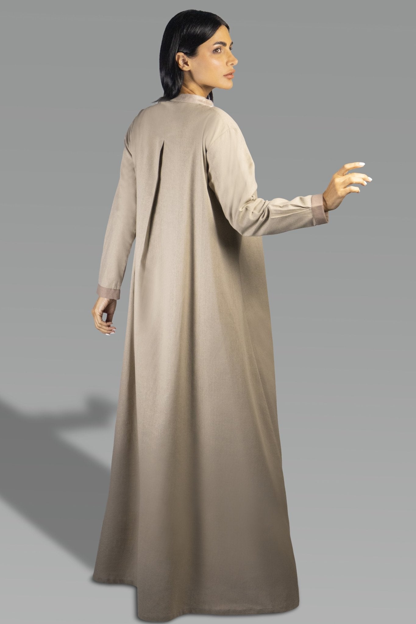 Elegant Beige Shirt Dress with Brocade Accent - Gown - Ceremony