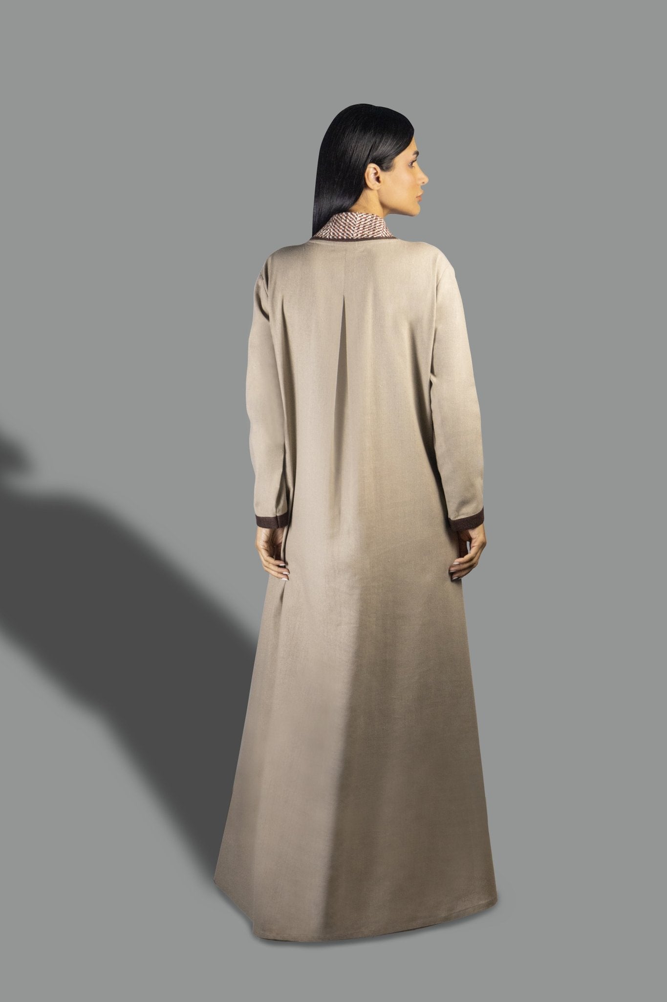 Elegant Beige Shirt Dress with Contrast Trim - Gown - Ceremony