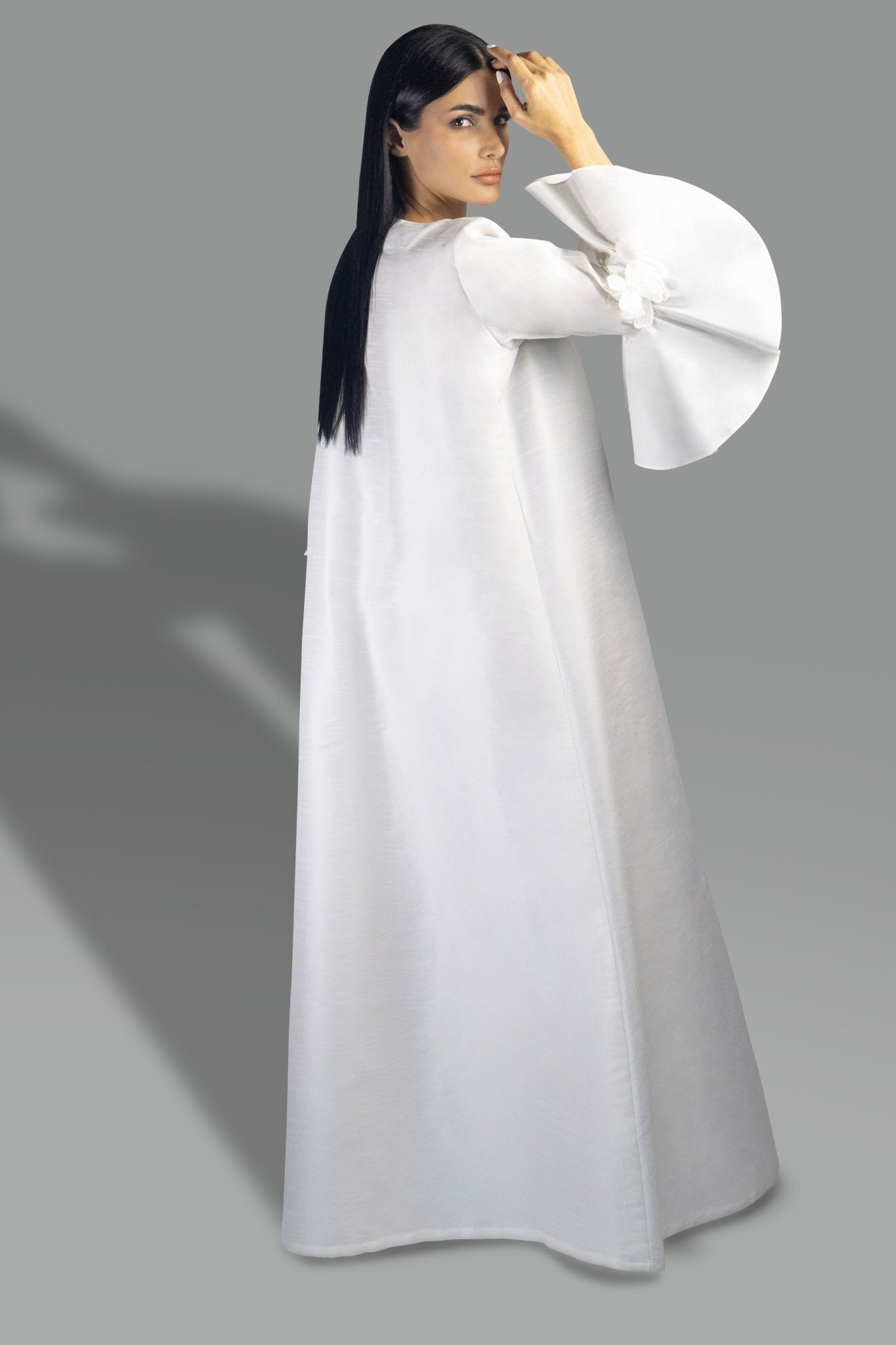 Elegant Off - White Flare Sleeve Gown with Floral Appliqué - Gown - Ceremony