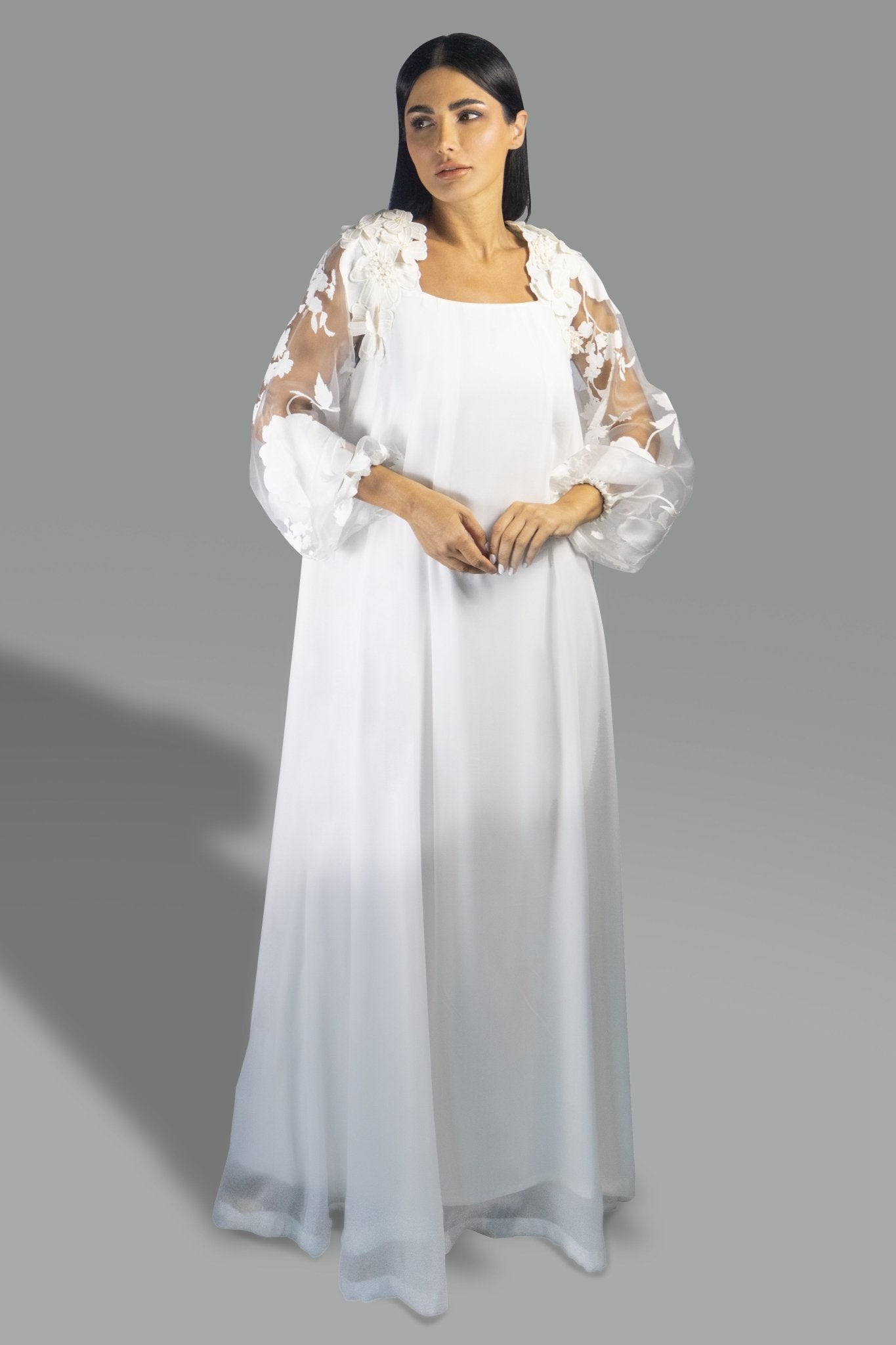 Elegant Off - White Floral Appliqué Gown - Gown - Ceremony