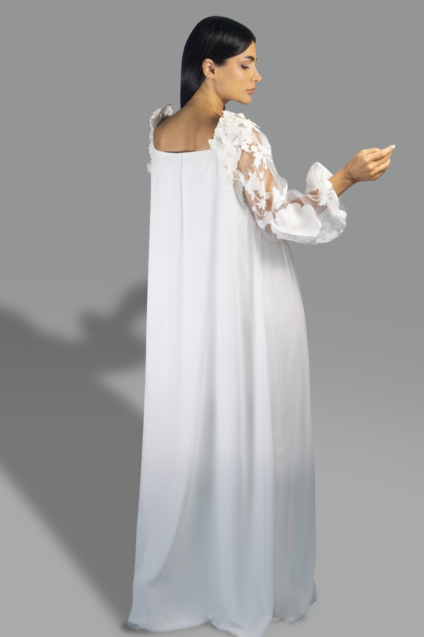 Elegant Off - White Floral Appliqué Gown - Gown - Ceremony