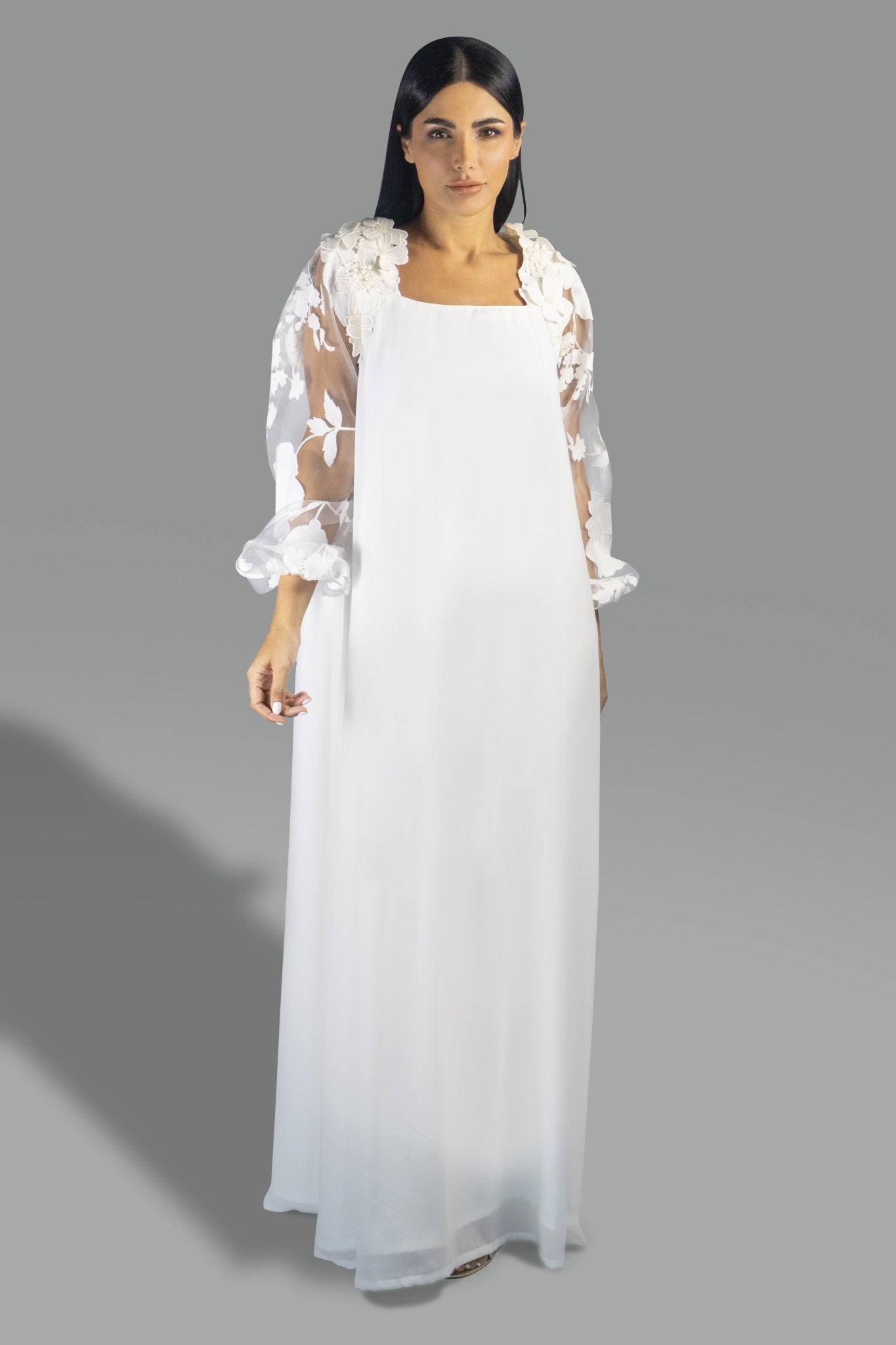 Elegant Off - White Floral Appliqué Gown - Gown - Ceremony