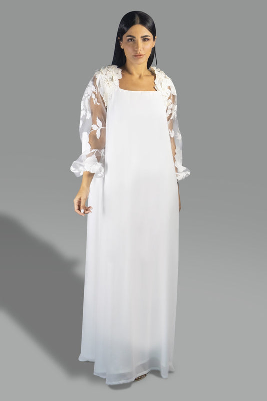 Elegant Off - White Floral Appliqué Gown - Gown - Ceremony