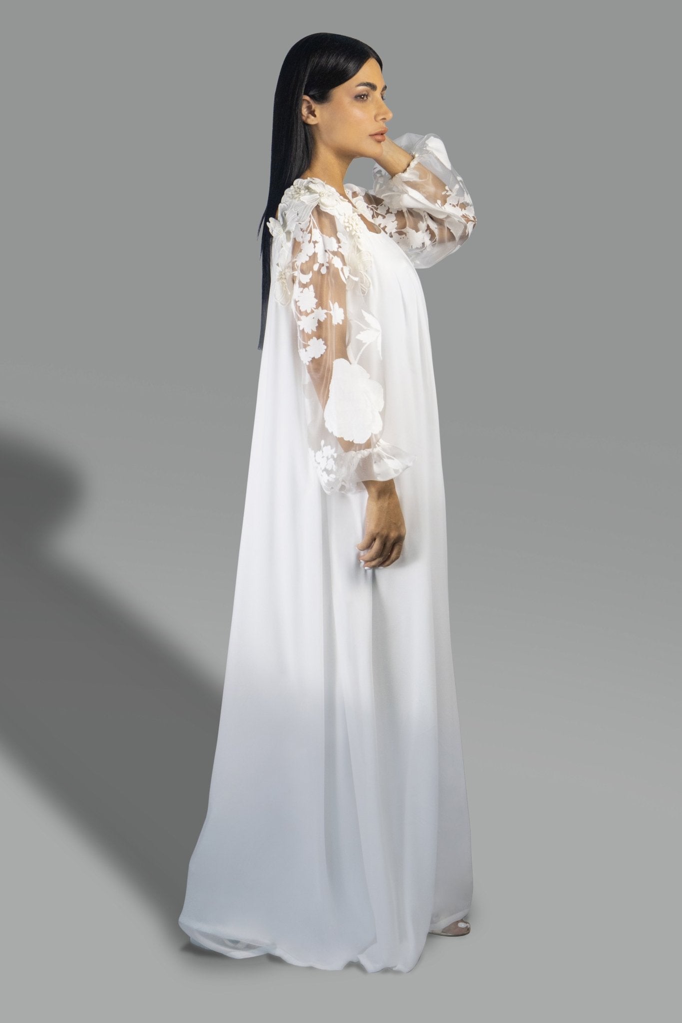 Elegant Off - White Floral Appliqué Gown - Gown - Ceremony
