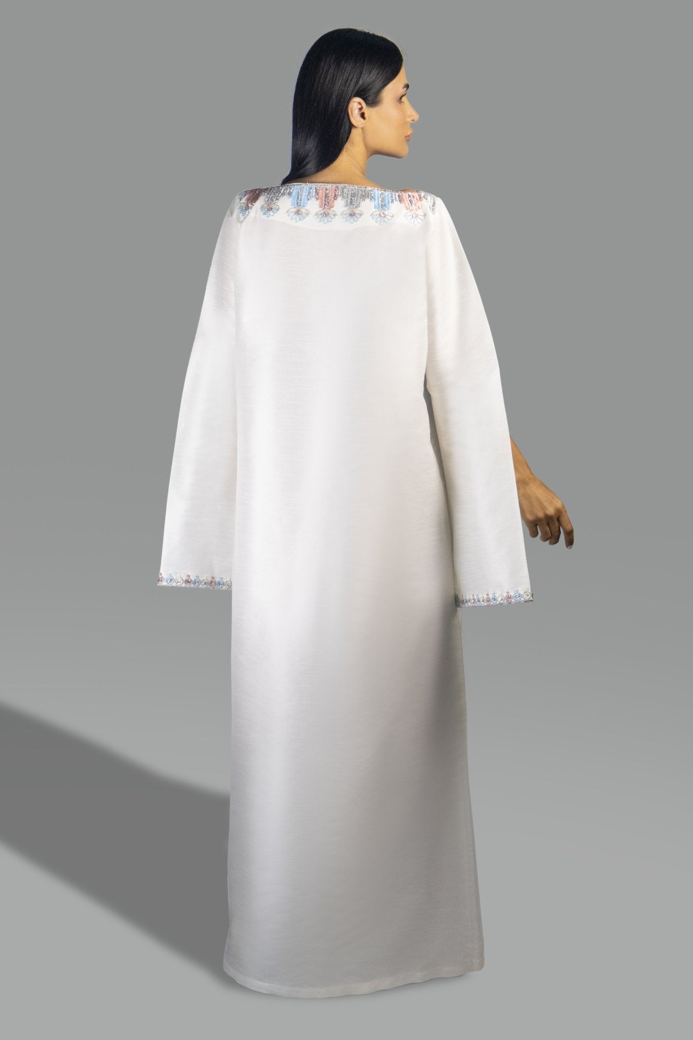 Elegant Off - White Gown with Embroidered Cape Sleeves - Gown - Ceremony