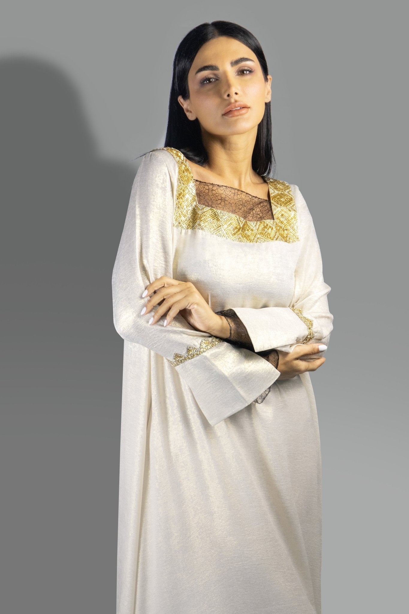 Golden Ivory Gown with Gold Embroidered Accents - Gown - Ceremony