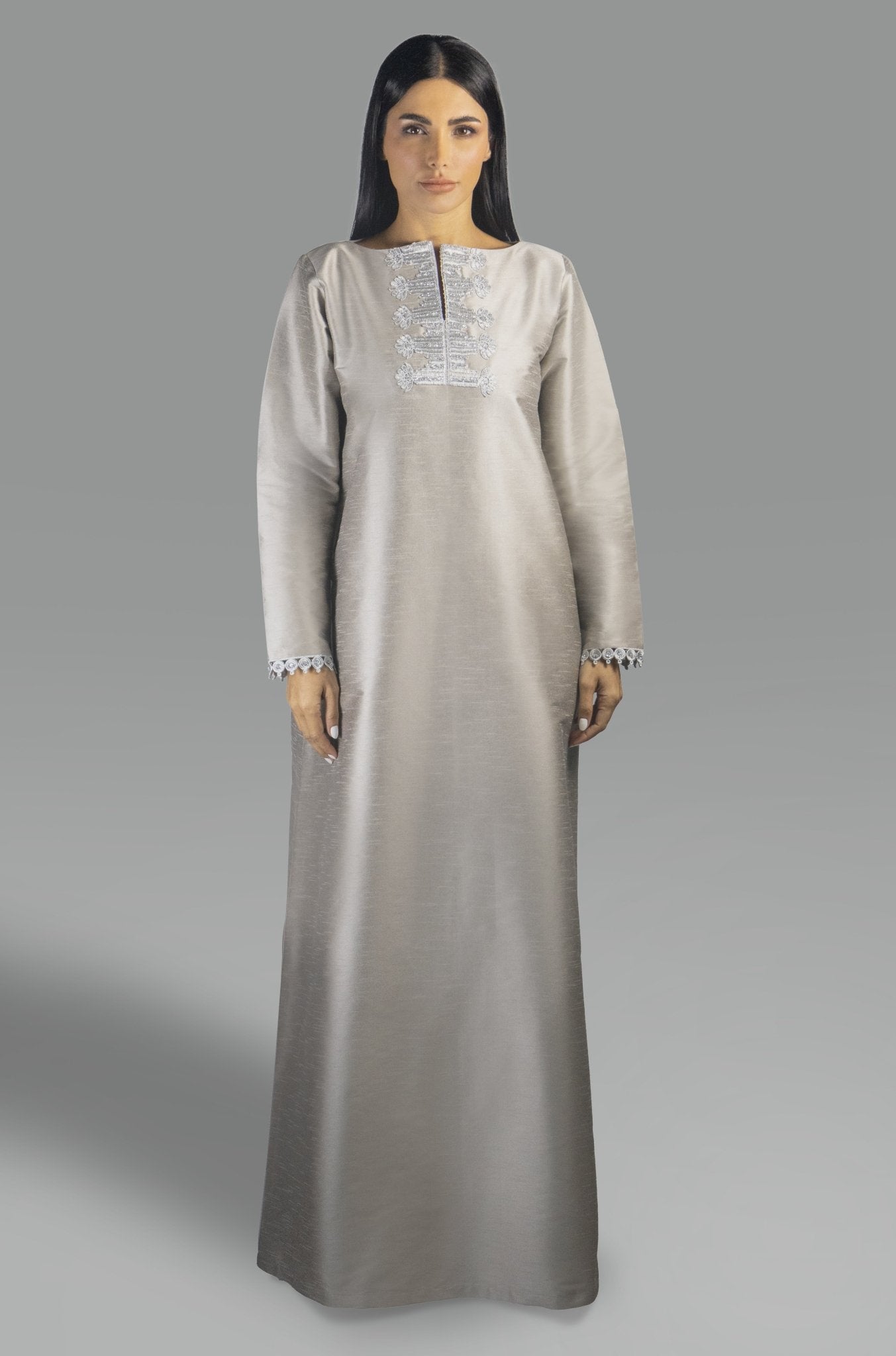 Minimalist Soft Grey Gown with soft Embroidery - Gown - Ceremony