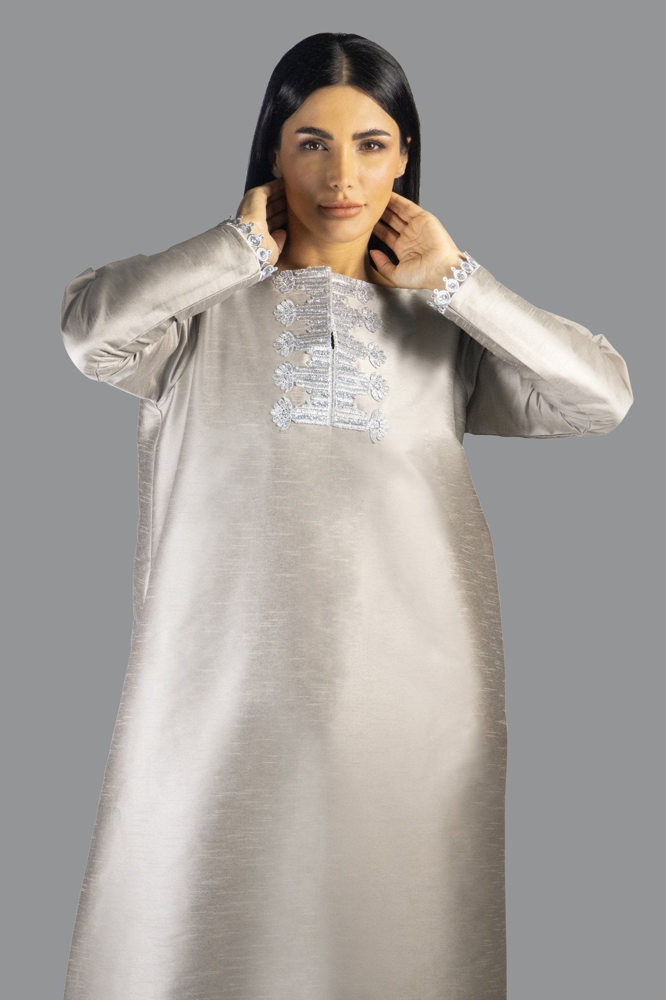 Minimalist Soft Grey Gown with soft Embroidery - Gown - Ceremony