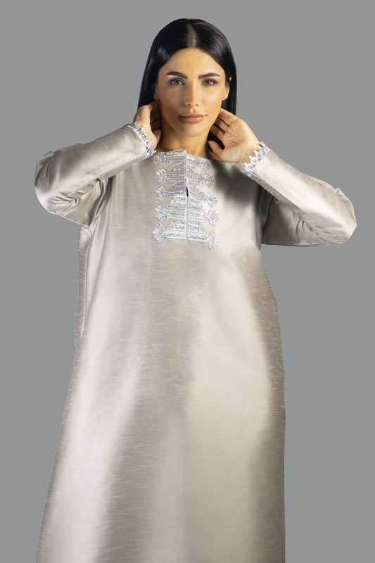 Minimalist Soft Grey Gown with soft Embroidery - Gown - Ceremony