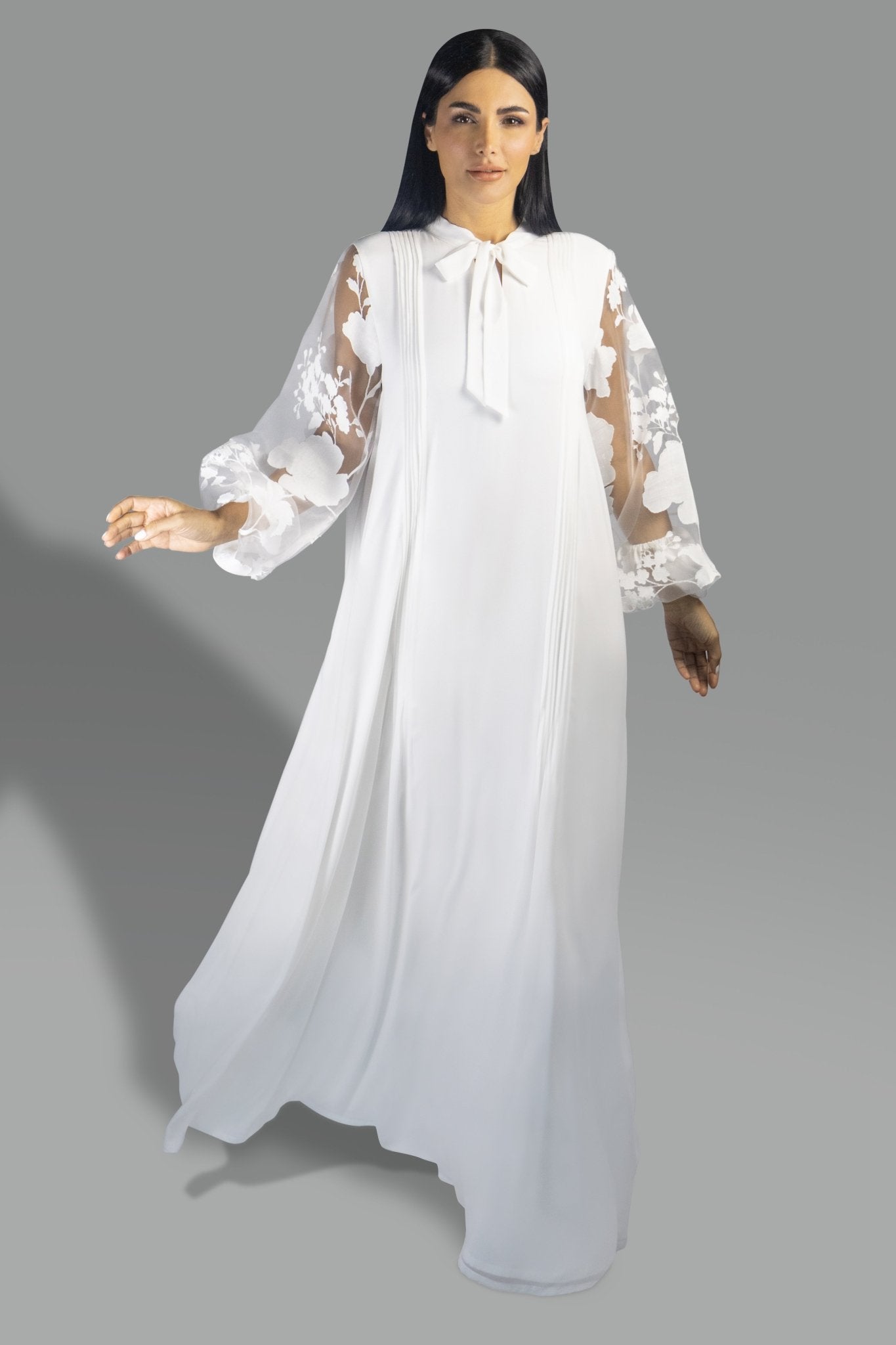 Off - White Tie - Neck Floral Gown - Gown - Ceremony