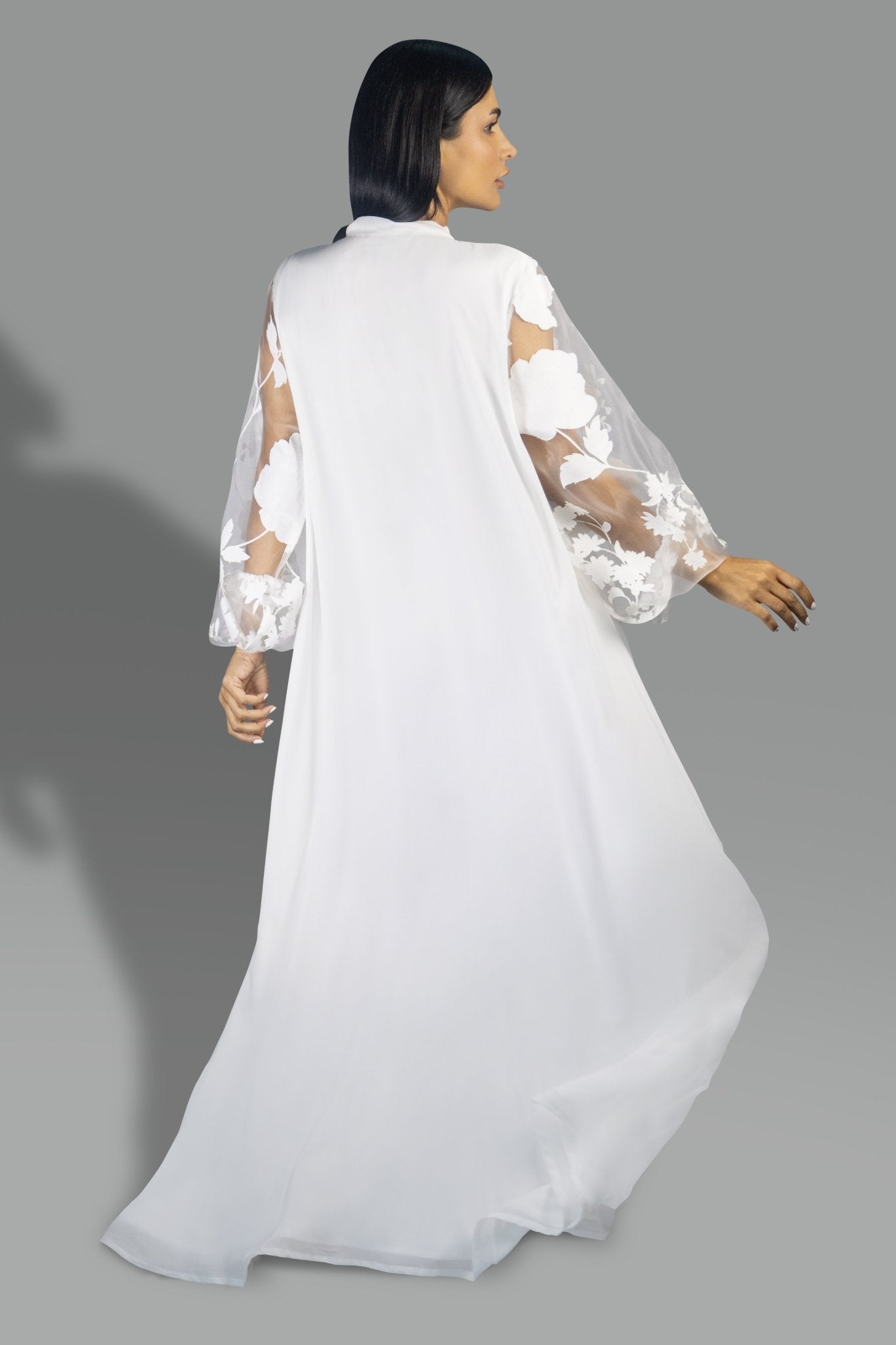 Off - White Tie - Neck Floral Gown - Gown - Ceremony