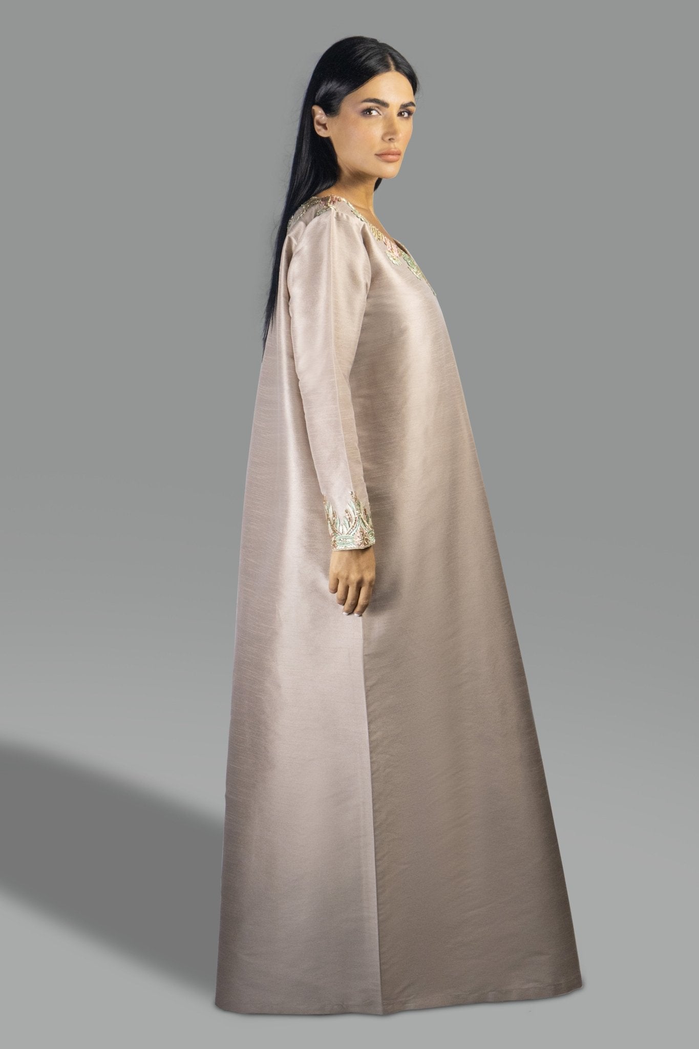 Refined Blush Satin Gown with Delicate Embroidery - Gown - Ceremony