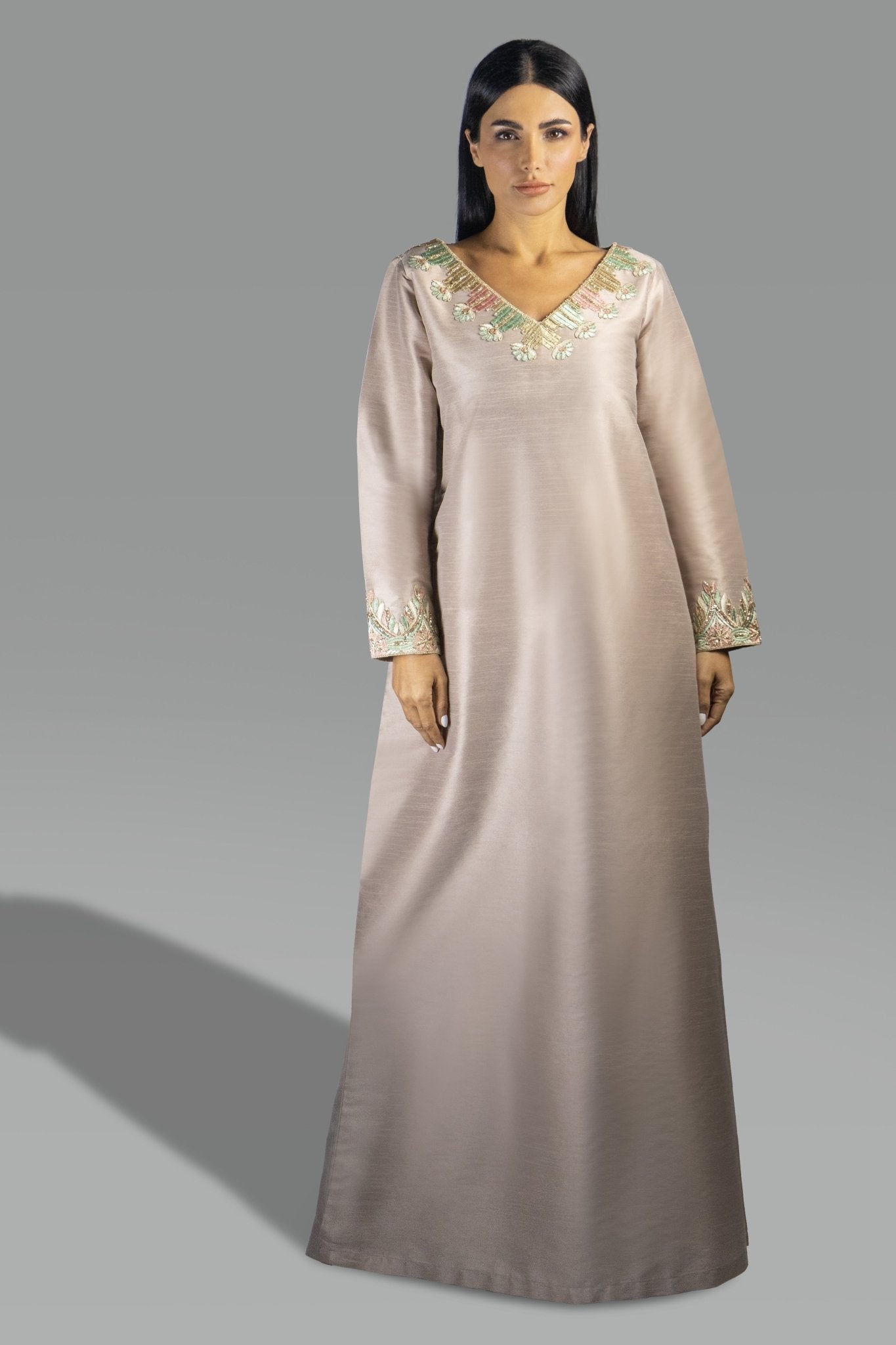 Refined Blush Satin Gown with Delicate Embroidery - Gown - Ceremony