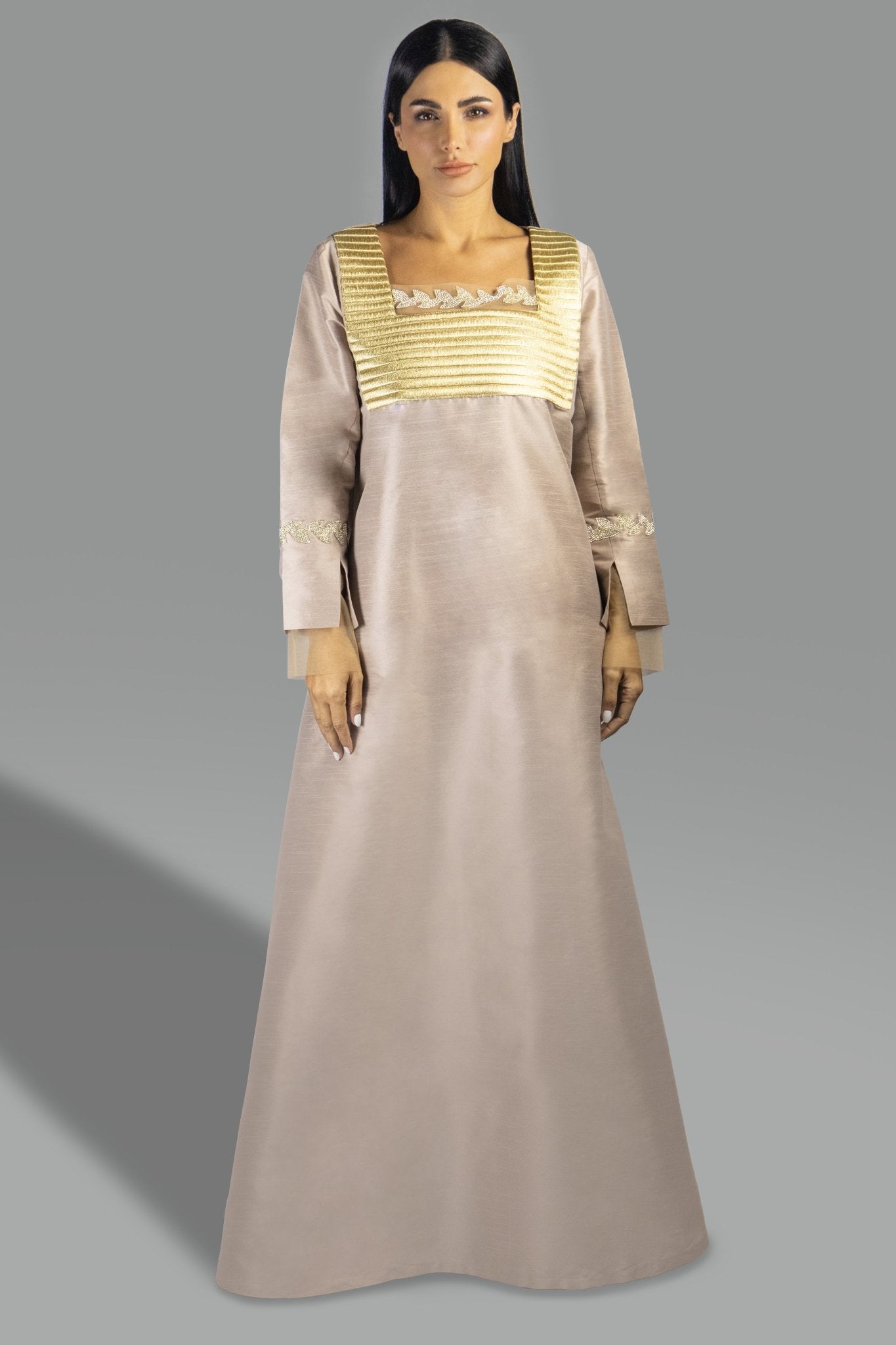 Regal Nude Blush Gown with Gold Embellished Bodice - Gown - Ceremony