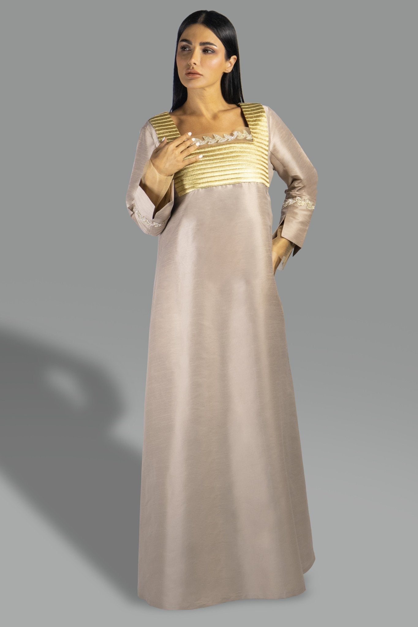 Regal Nude Blush Gown with Gold Embellished Bodice - Gown - Ceremony