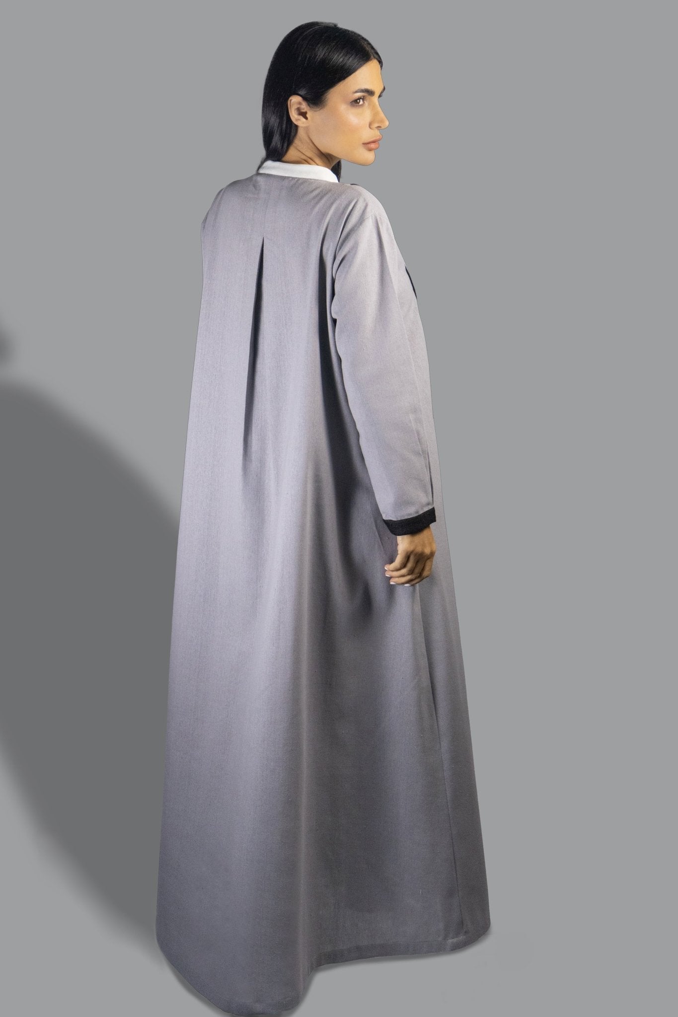 Sophisticated Grey Shirt Dress with Contrast Plaid Bib - Gown - Ceremony