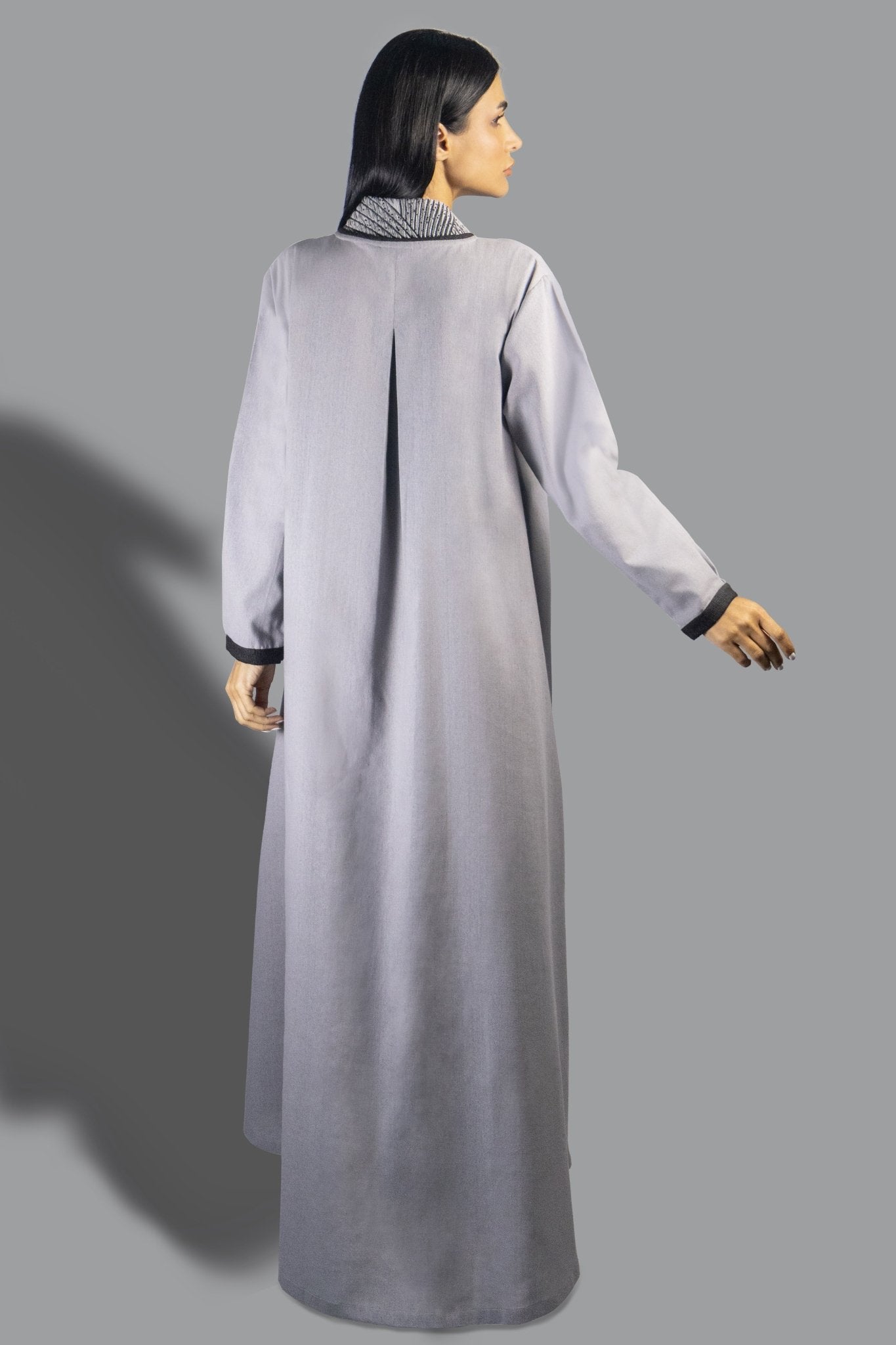 Sophisticated Grey Shirt Dress with Contrast Trim - Gown - Ceremony