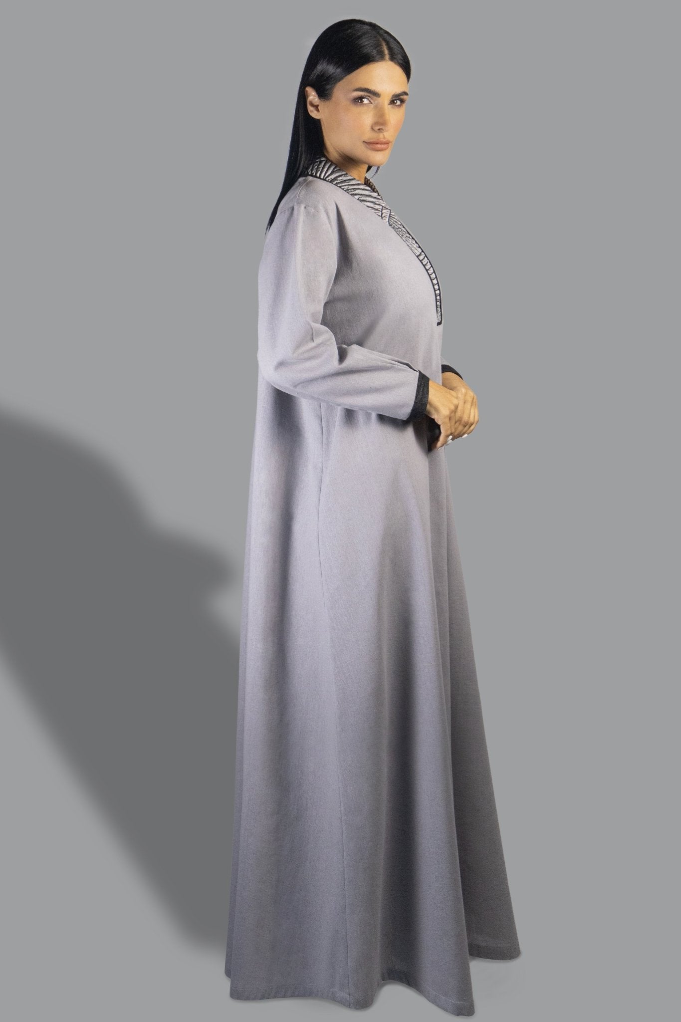 Sophisticated Grey Shirt Dress with Contrast Trim - Gown - Ceremony