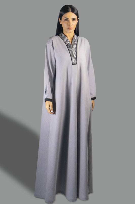 Sophisticated Grey Shirt Dress with Contrast Trim - Gown - Ceremony